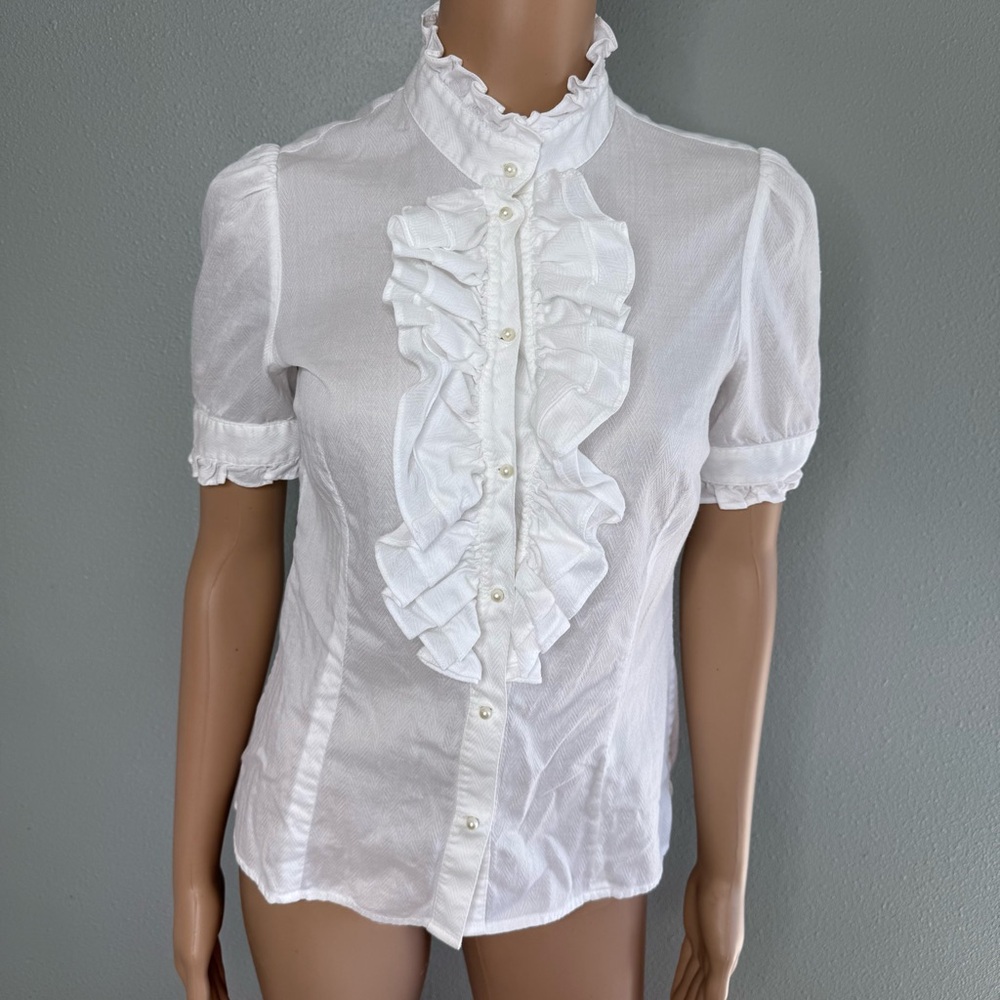 Mise en scene by Ruffian ruffle short sleeve shirt white Sz S-M